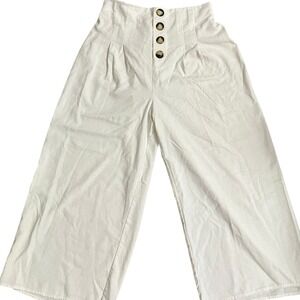 Blashe Wide‎ Leg Crop Pants High Waist Button Front White Size M